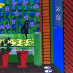 Colouful cat at back door