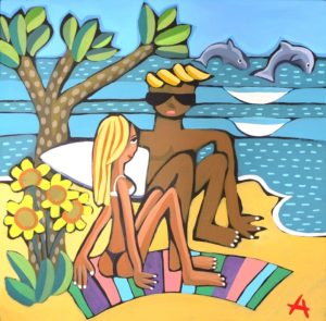 Dancing Dolphins and Sunflowers on the sand